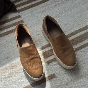Vince Brown Textured Leather Slip-On Sneakers